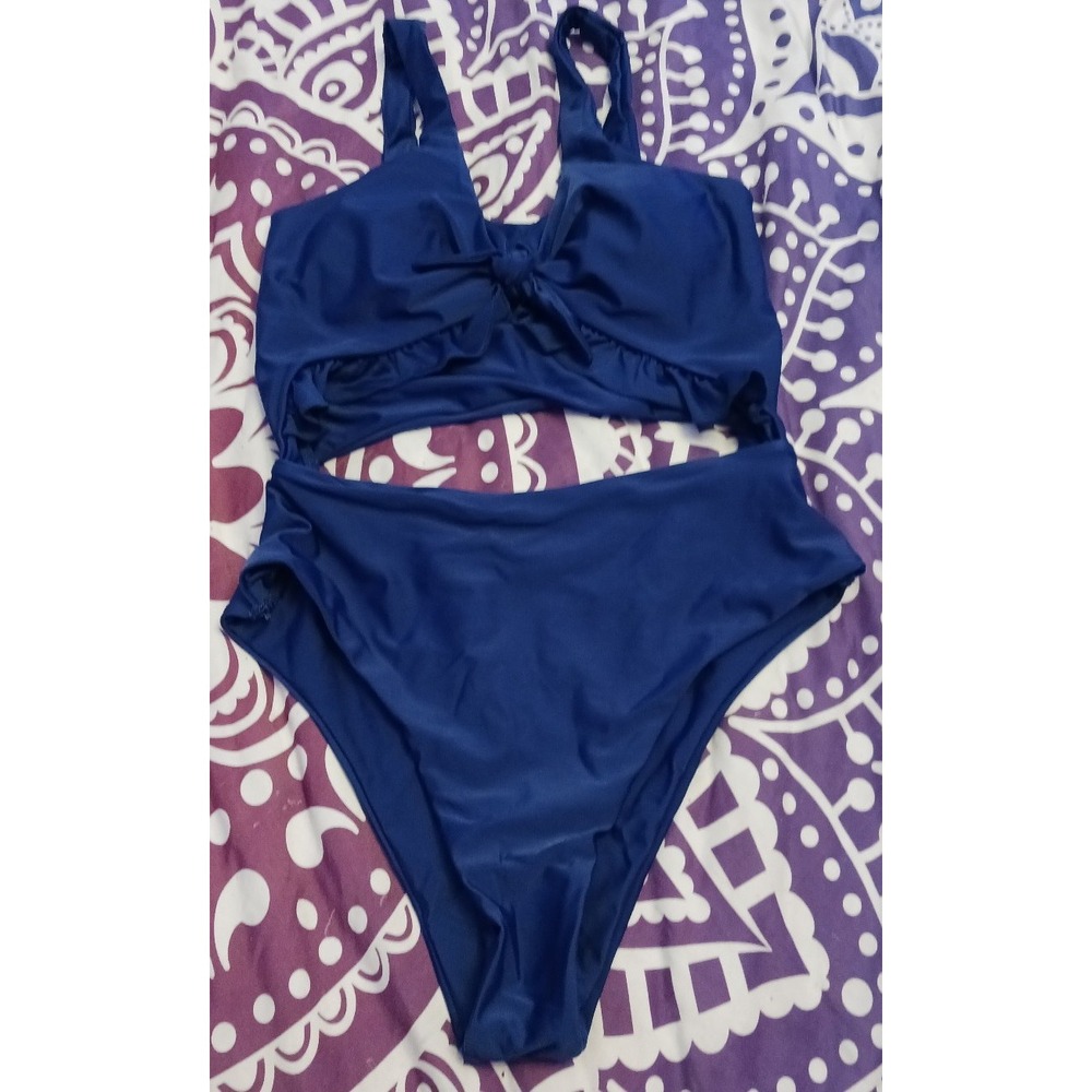 NEW Sexy Navy‎ Blue Ruffle Detail Cutout Center Monokini One Piece Swimsuit, Med